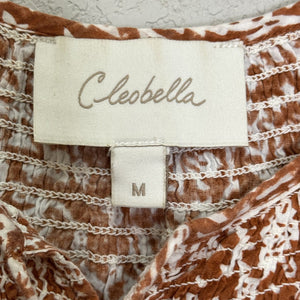 Cleobella Blouse Womens Medium Brown White Boho Floral Print Organic Cotton Top - Flair - Style