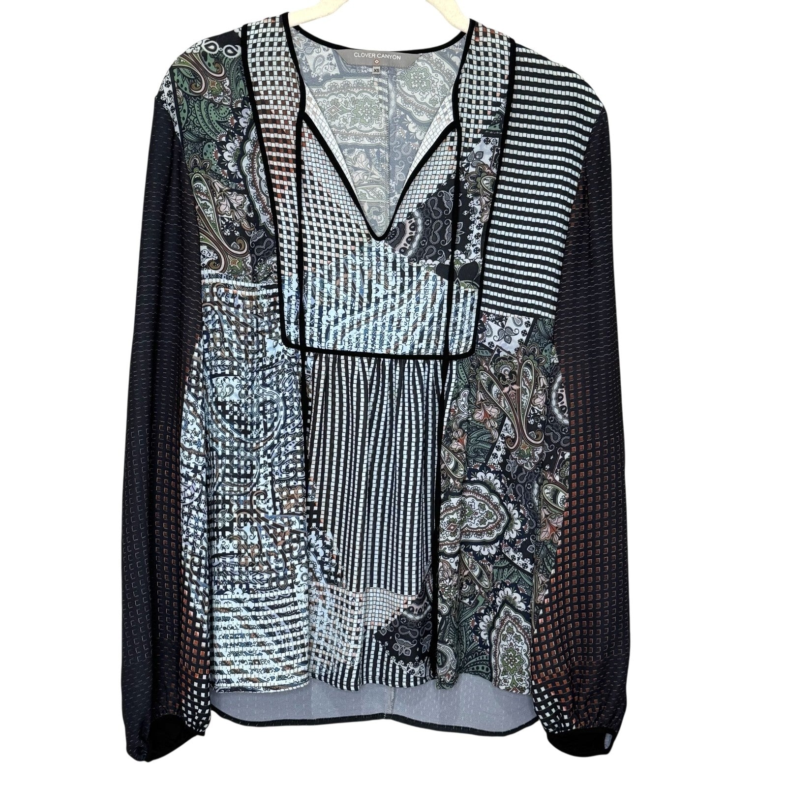 Clover Canyon Blouse Womens XS Paisley Patchwork Sheer Long Sleeve Boho Made USA - Flair - Style
