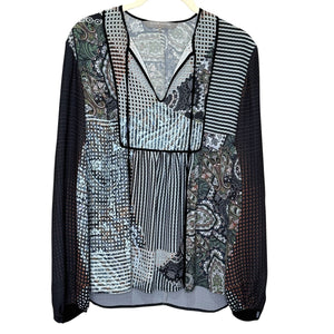 Clover Canyon Blouse Womens XS Paisley Patchwork Sheer Long Sleeve Boho Made USA - Flair - Style