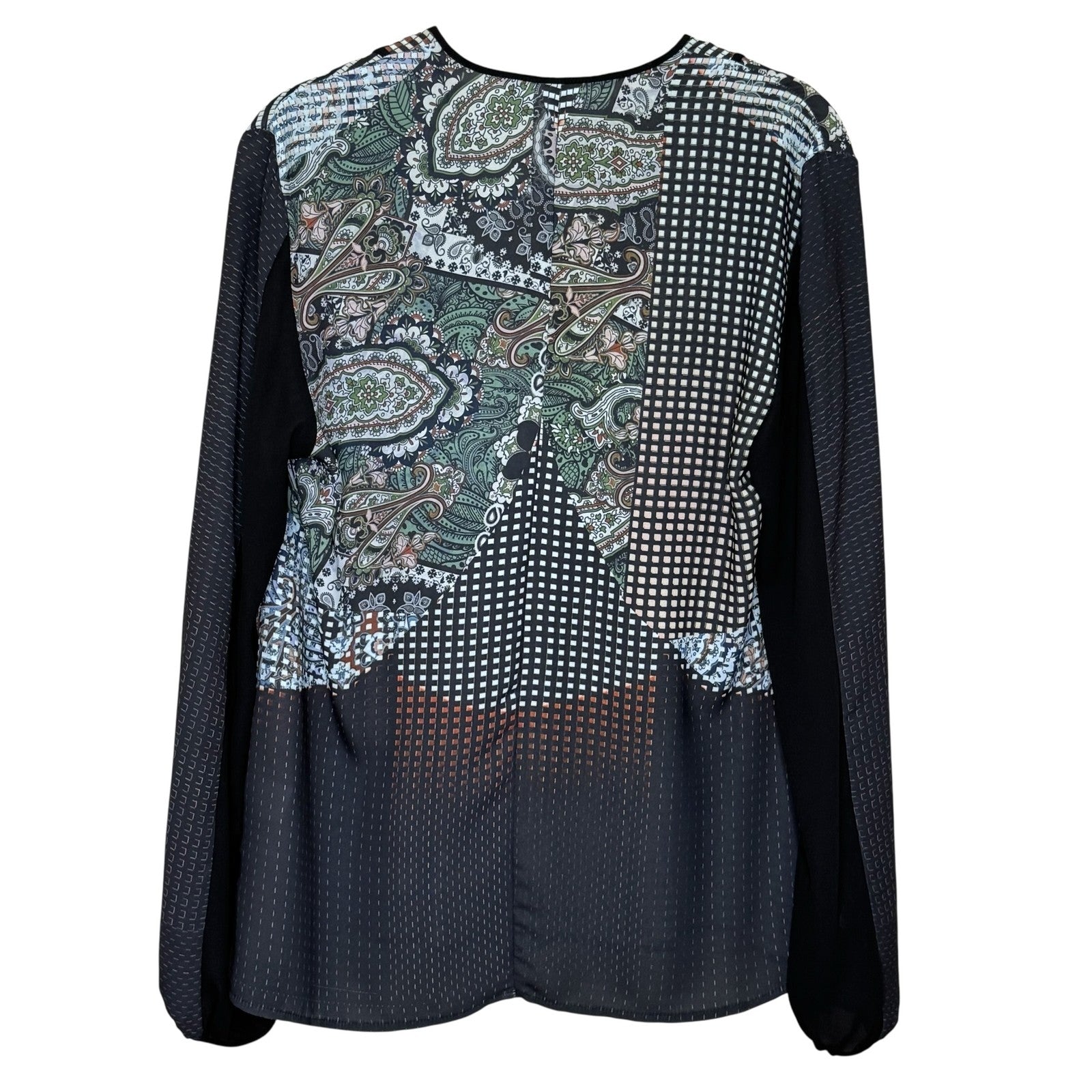 Clover Canyon Blouse Womens XS Paisley Patchwork Sheer Long Sleeve Boho Made USA - Flair - Style