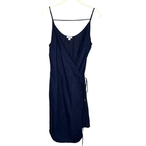 Cuyana Wrap Dress Size Small Navy Blue Linen Viscose Sleeveless - Flair - Style
