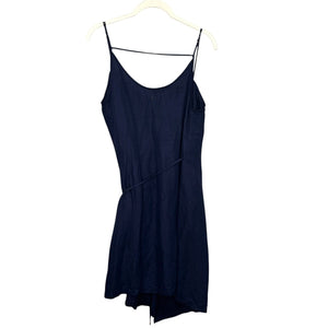 Cuyana Wrap Dress Size Small Navy Blue Linen Viscose Sleeveless - Flair - Style