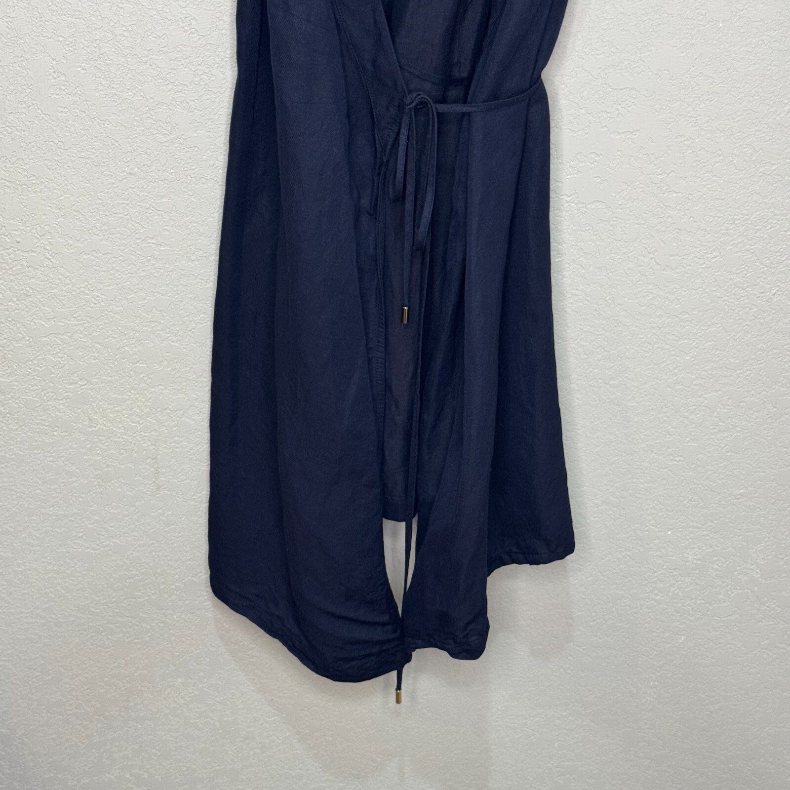 Cuyana Wrap Dress Size Small Navy Blue Linen Viscose Sleeveless - Flair - Style