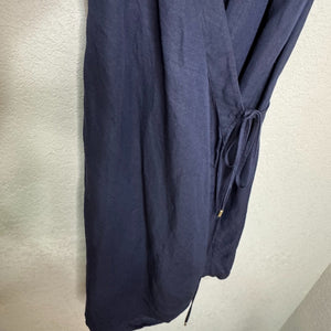 Cuyana Wrap Dress Size Small Navy Blue Linen Viscose Sleeveless - Flair - Style