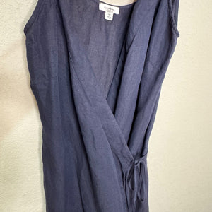 Cuyana Wrap Dress Size Small Navy Blue Linen Viscose Sleeveless - Flair - Style