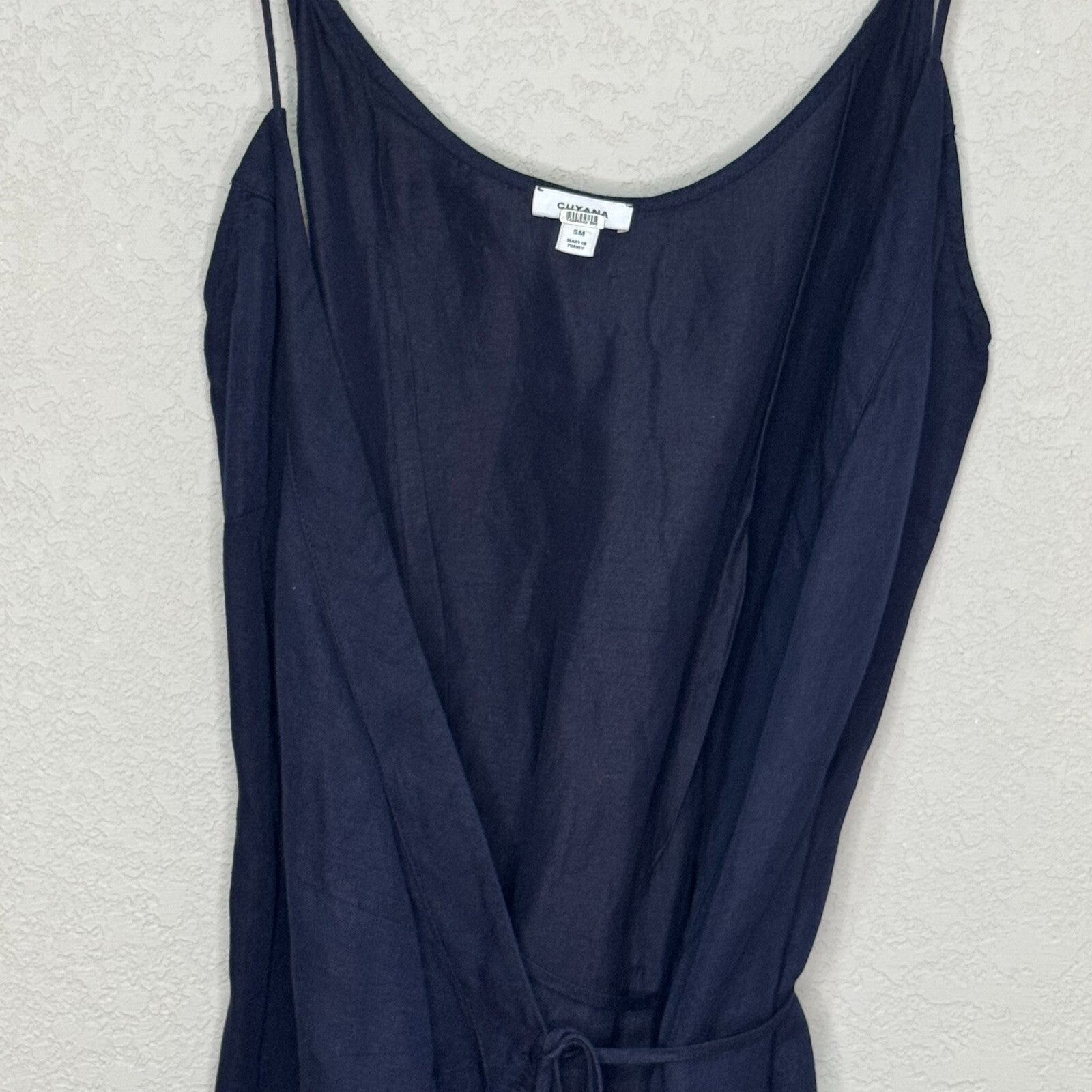 Cuyana Wrap Dress Size Small Navy Blue Linen Viscose Sleeveless - Flair - Style