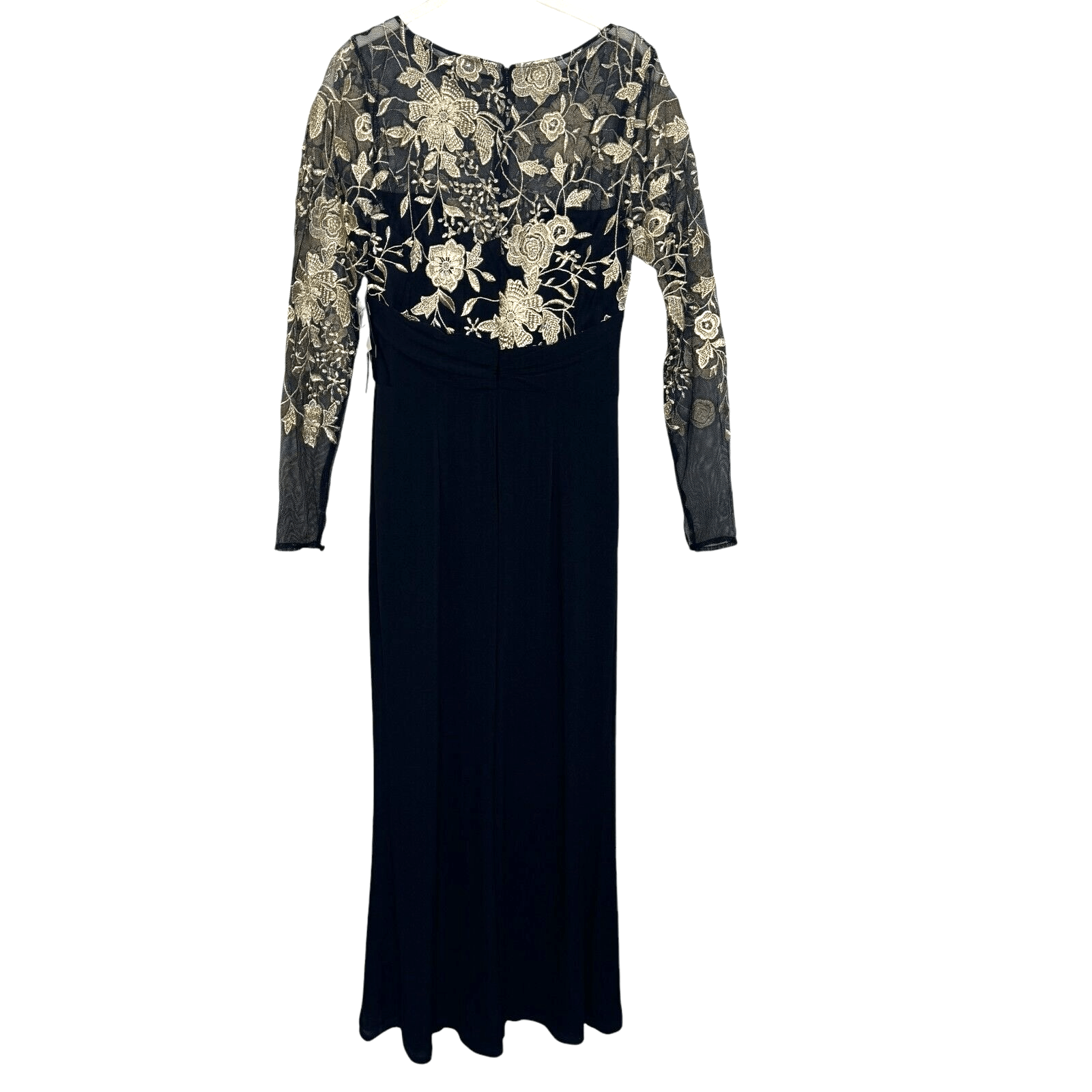 David Meister Dress Gown Size 6 Black Gold Lace Illusion Floral Bodice NEW - Flair - Style