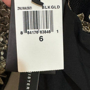 David Meister Dress Gown Size 6 Black Gold Lace Illusion Floral Bodice NEW - Flair - Style