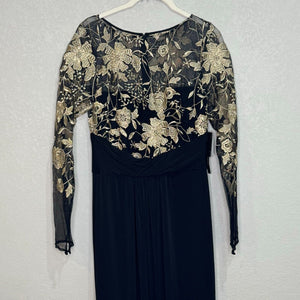 David Meister Dress Gown Size 6 Black Gold Lace Illusion Floral Bodice NEW - Flair - Style