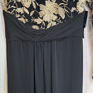 David Meister Dress Gown Size 6 Black Gold Lace Illusion Floral Bodice NEW - Flair - Style