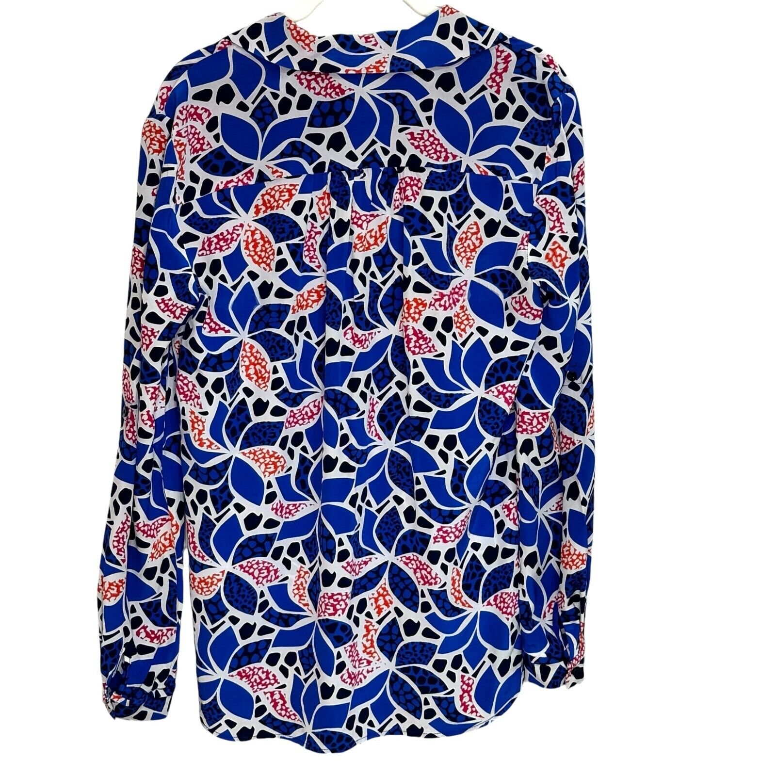 Diane Von Furstenburg DVF Blouse Shirt Size 4 Blue Silk Pattern Lorelei Two - Flair - Style