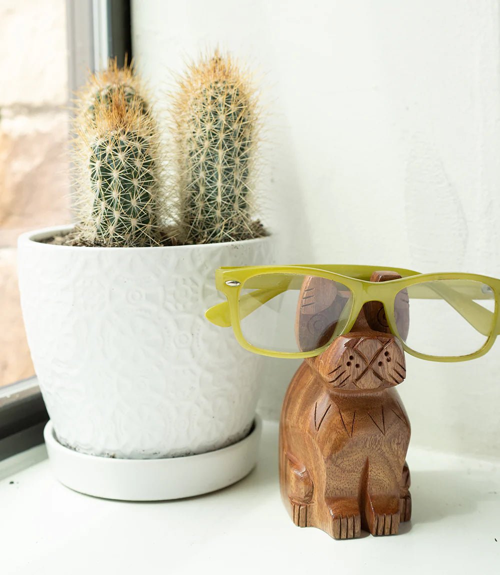 Dog Eyeglass Holder Stand in Hand Carved Wood - Flair - Style