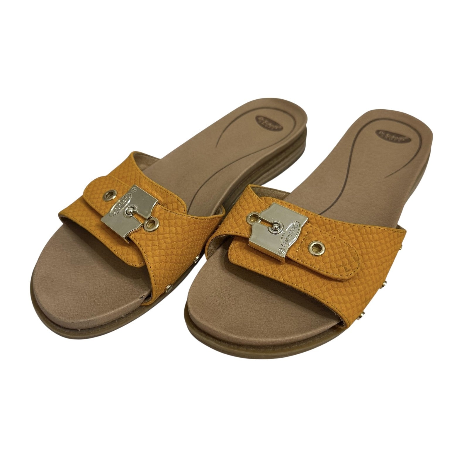 Dr Scholls Shoes Womens Size 7M Yellow Slide Sandals Buckle Textured Comfort - Flair - Style