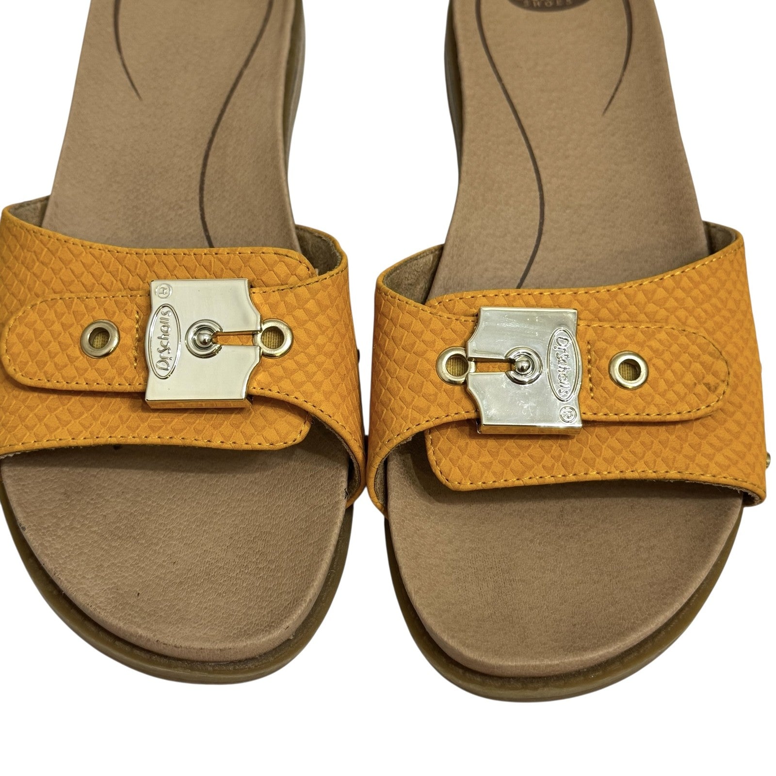Dr Scholls Shoes Womens Size 7M Yellow Slide Sandals Buckle Textured Comfort - Flair - Style