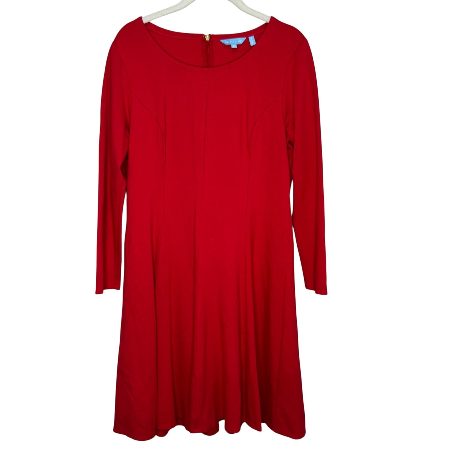 Draper James Dress Womens Medium Red Long Sleeve Fit Flare Stretch Party - Flair - Style