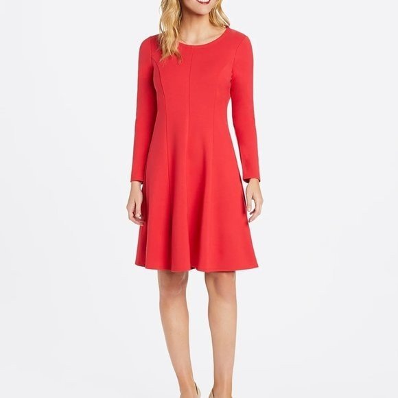 Draper James Dress Womens Medium Red Long Sleeve Fit Flare Stretch Party - Flair - Style