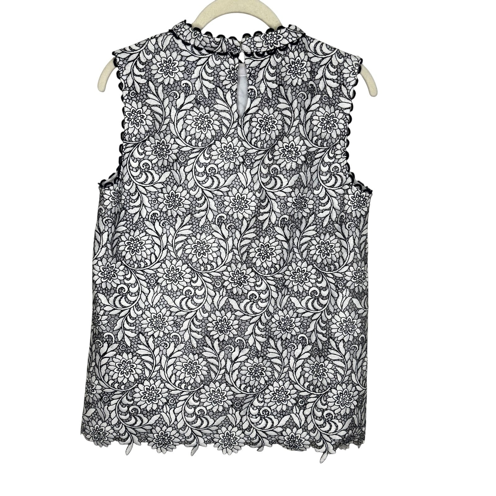 Draper James Top Womens 6 Sleeveless Floral Lace Overlay Scallop Detail Blouse - Flair - Style