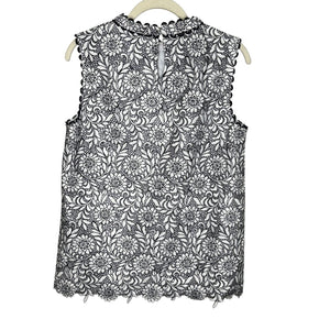 Draper James Top Womens 6 Sleeveless Floral Lace Overlay Scallop Detail Blouse - Flair - Style