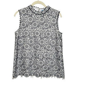 Draper James Top Womens 6 Sleeveless Floral Lace Overlay Scallop Detail Blouse - Flair - Style