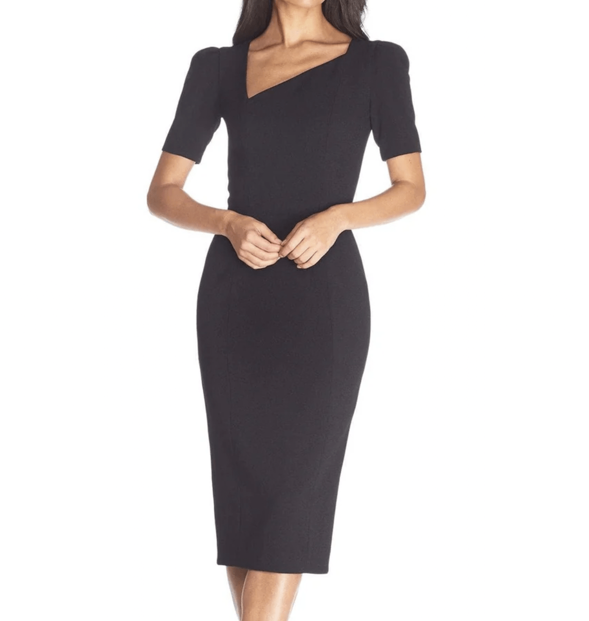 Dress The Population Ruth Dress Size Large Black Ruth Sheath Short Sleeve Lined - Flair - Style