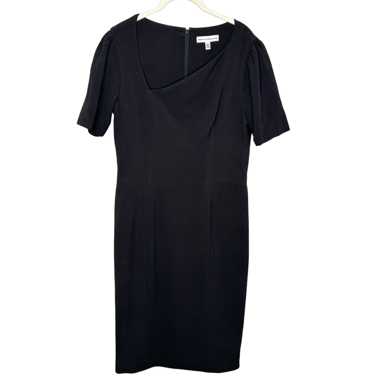 Dress The Population Ruth Dress Size Large Black Ruth Sheath Short Sleeve Lined - Flair - Style