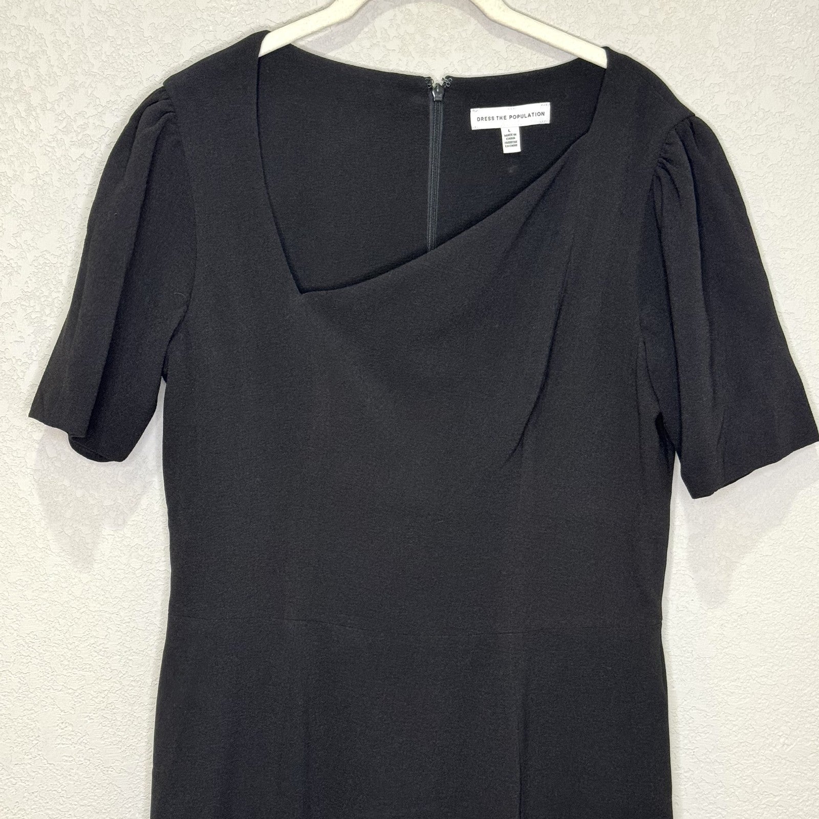Dress The Population Ruth Dress Size Large Black Ruth Sheath Short Sleeve Lined - Flair - Style