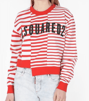 Dsquared2 Sweatshirt Size Small Red White Striped Crew Neck Asymmetric Awning - Flair - Style
