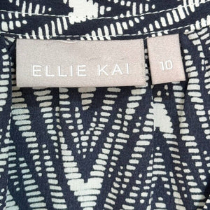 Ellie Kai Blue White Pattern Silk Long Sleeve Blouse Size 10 - Flair - Style