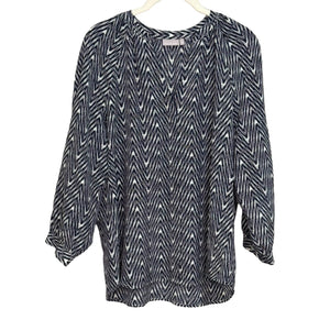 Ellie Kai Blue White Pattern Silk Long Sleeve Blouse Size 10 - Flair - Style