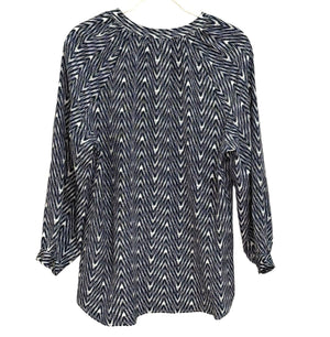 Ellie Kai Blue White Pattern Silk Long Sleeve Blouse Size 10 - Flair - Style
