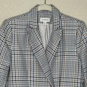 Evereve Blazer Womens XS Plaid Double Breasted Brown Blue Checkered Jacket Coat - Flair - Style