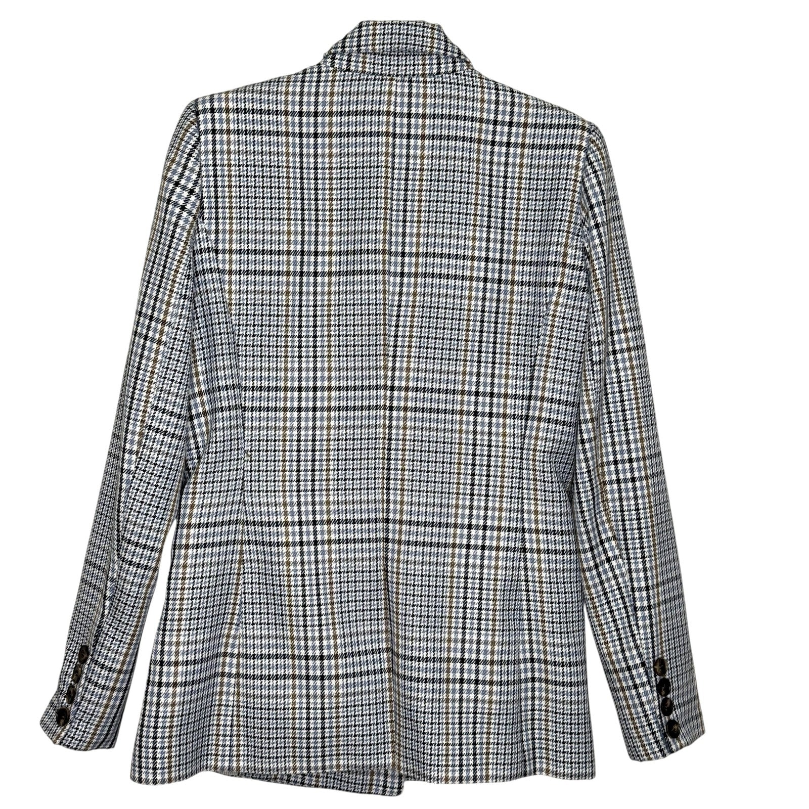 Evereve Blazer Womens XS Plaid Double Breasted Brown Blue Checkered Jacket Coat - Flair - Style