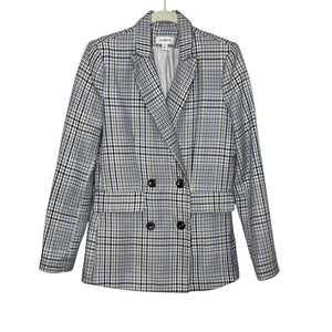 Evereve Blazer Womens XS Plaid Double Breasted Brown Blue Checkered Jacket Coat - Flair - Style