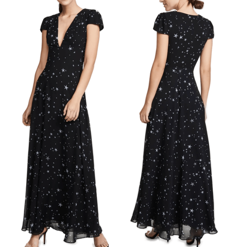 Fame and Partners Dress Black White The Rumi Starry Night Maxi Gown Size 10 - Flair - Style