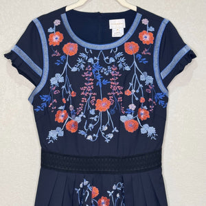 Foxiedox Dress Size Medium Senna Embroidered Navy Blue Fit & Flare - Flair - Style