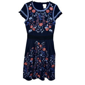 Foxiedox Dress Size Medium Senna Embroidered Navy Blue Fit & Flare - Flair - Style
