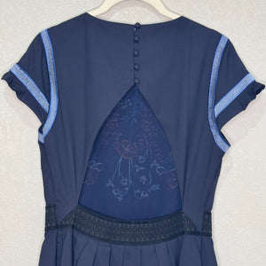 Foxiedox Dress Size Medium Senna Embroidered Navy Blue Fit & Flare - Flair - Style