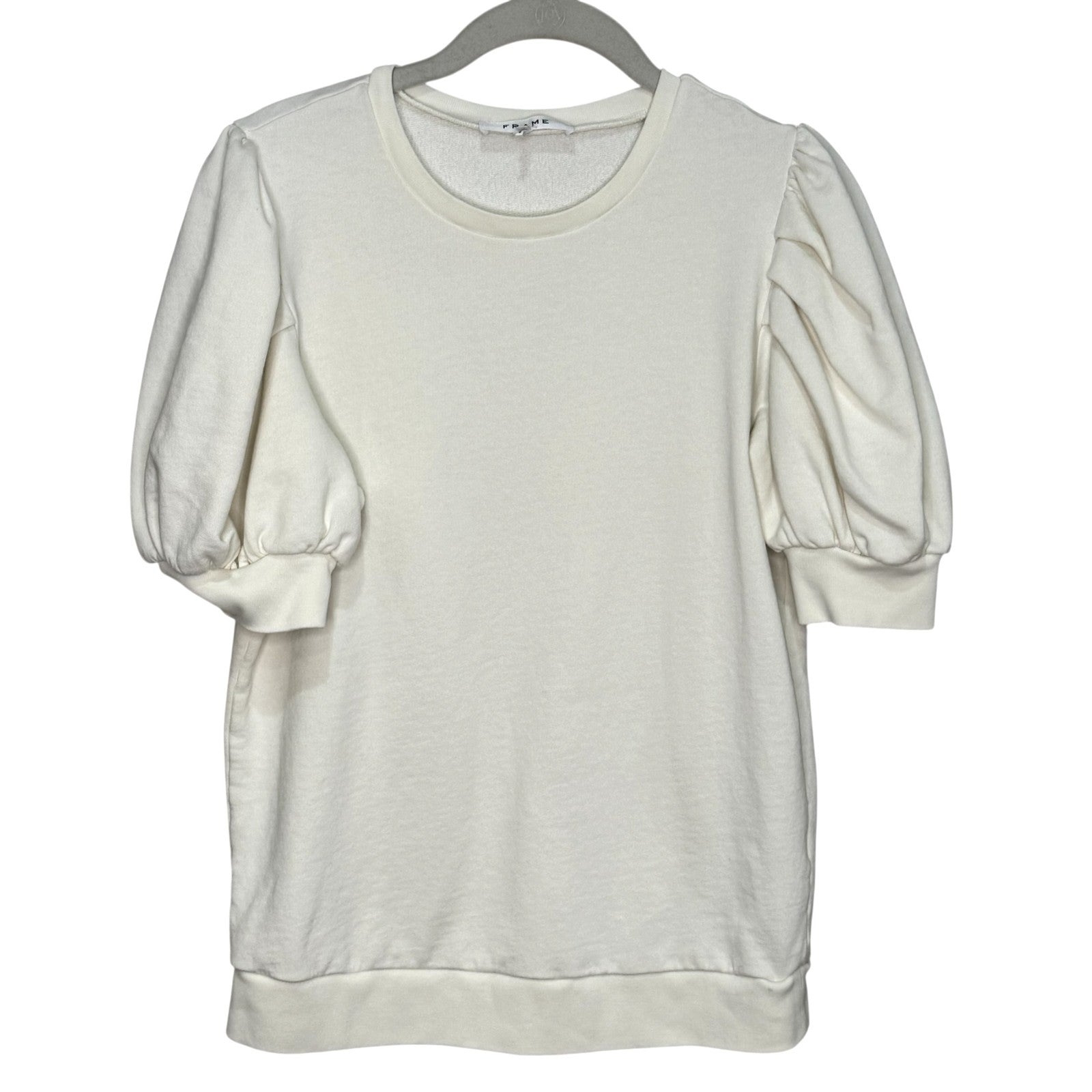 Frame Puff Sleeve Pullover Womens Medium Off White LWAC0216 Ruched Sweatshirt - Flair - Style