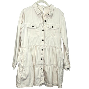 Free People Nicole Denim Dress Size Medium Ivory Mini Tiered Western - Flair - Style