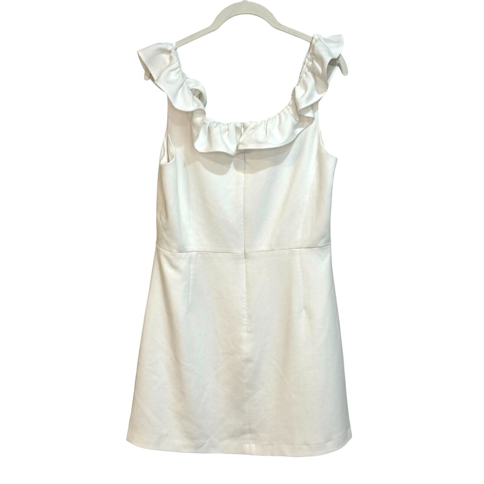 French Connection Dress Size 8 Whisper White Mini Ruffle Neck Sleeveless - Flair - Style