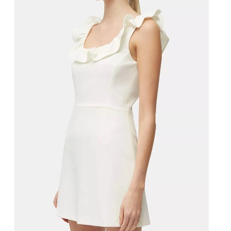 French Connection Dress Size 8 Whisper White Mini Ruffle Neck Sleeveless - Flair - Style