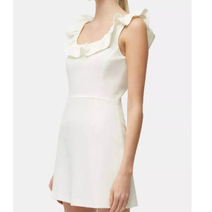 French Connection Dress Size 8 Whisper White Mini Ruffle Neck Sleeveless - Flair - Style