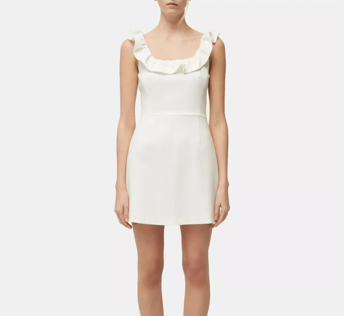 French Connection Dress Size 8 Whisper White Mini Ruffle Neck Sleeveless - Flair - Style