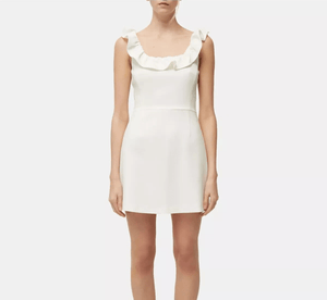 French Connection Dress Size 8 Whisper White Mini Ruffle Neck Sleeveless - Flair - Style