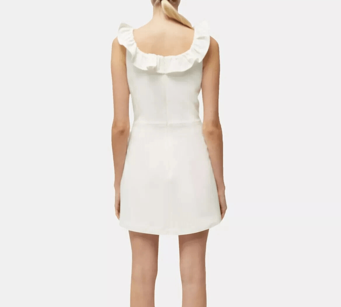 French Connection Dress Size 8 Whisper White Mini Ruffle Neck Sleeveless - Flair - Style