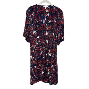 Garnet Hill Dress Size 8 Hazel Crêpe Navy Red Floral Short Sleeve Wrap - Flair - Style