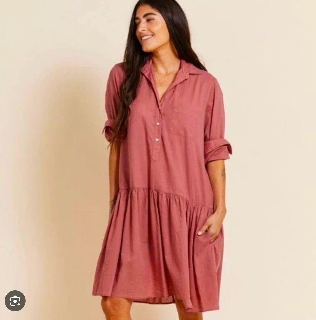 Grayson Dress Womens 5 - XL Red The Changemaker Cotton Long Sleeve Pocket Boho - Flair - Style