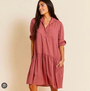 Grayson Dress Womens 5 - XL Red The Changemaker Cotton Long Sleeve Pocket Boho - Flair - Style