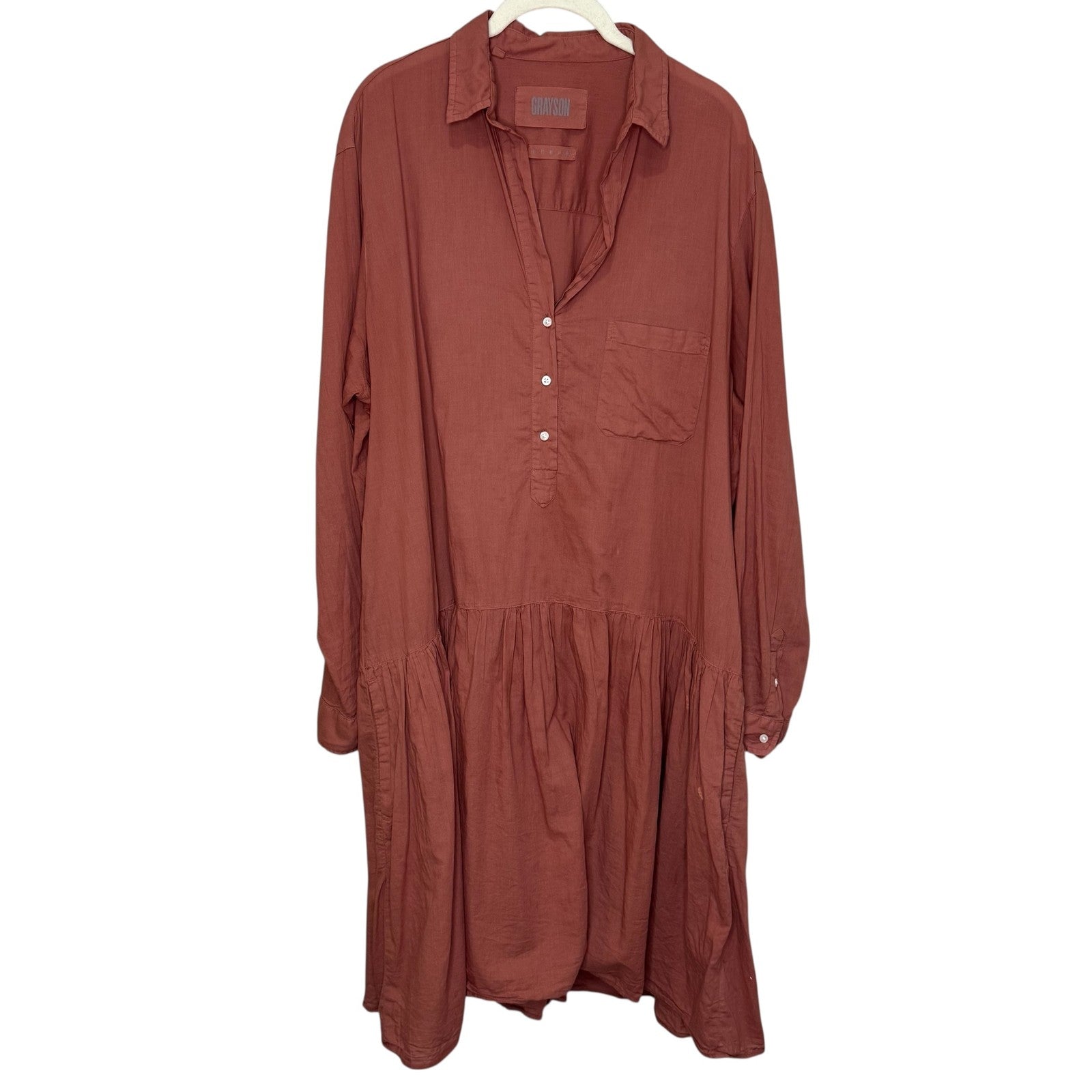 Grayson Dress Womens 5 - XL Red The Changemaker Cotton Long Sleeve Pocket Boho - Flair - Style