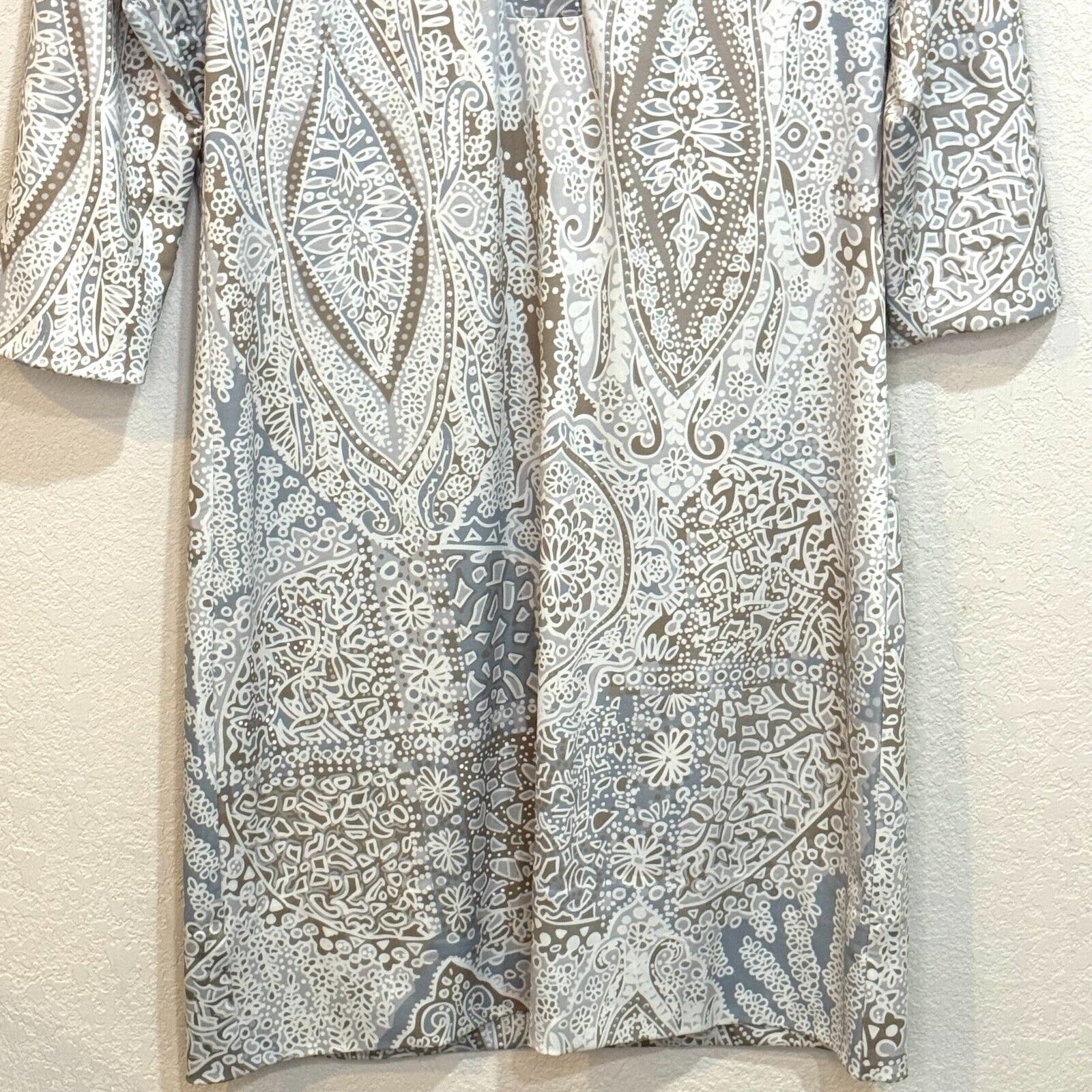 Gretchen Scott Dress Size Small Grey Grand Bazaar Print 3/4 Sleeve Sheath - Flair - Style